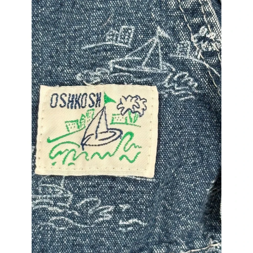Vintage OshKosh Bgosh Nautical Sailboat Denim Shortalls Blue Kids 4T Vestbak